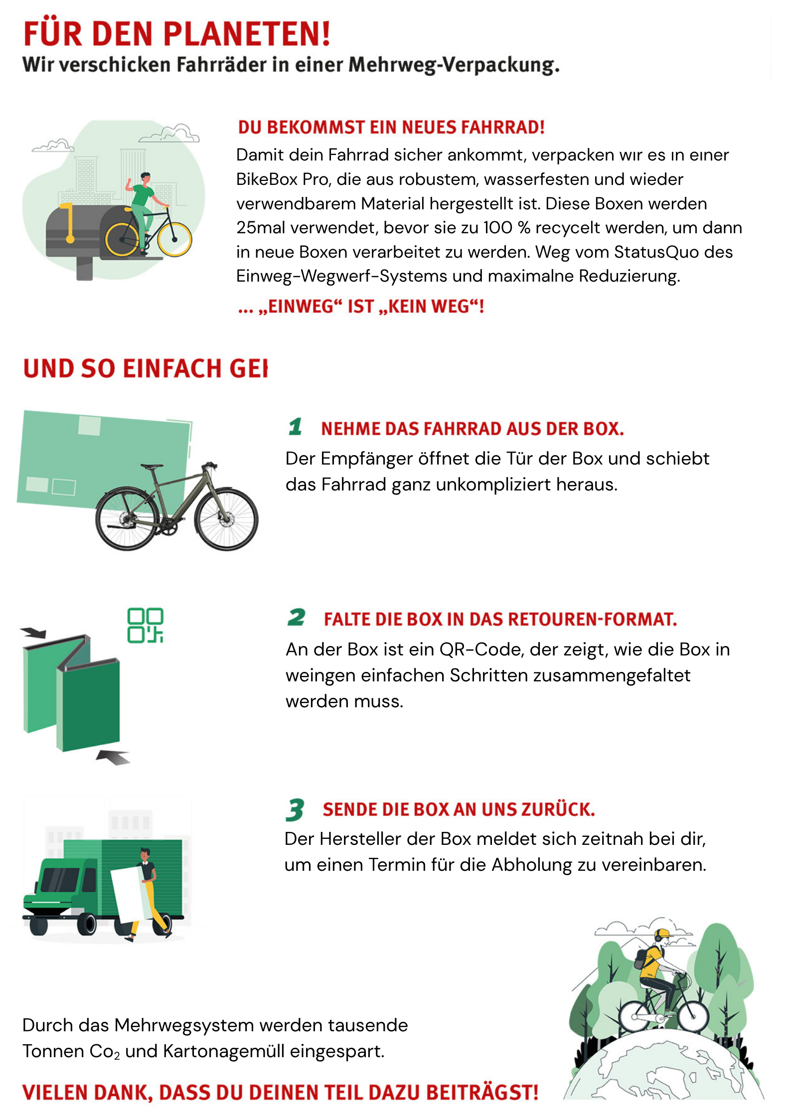 Wir versenden Fahrräder in einer Mehrweg-Verpackung